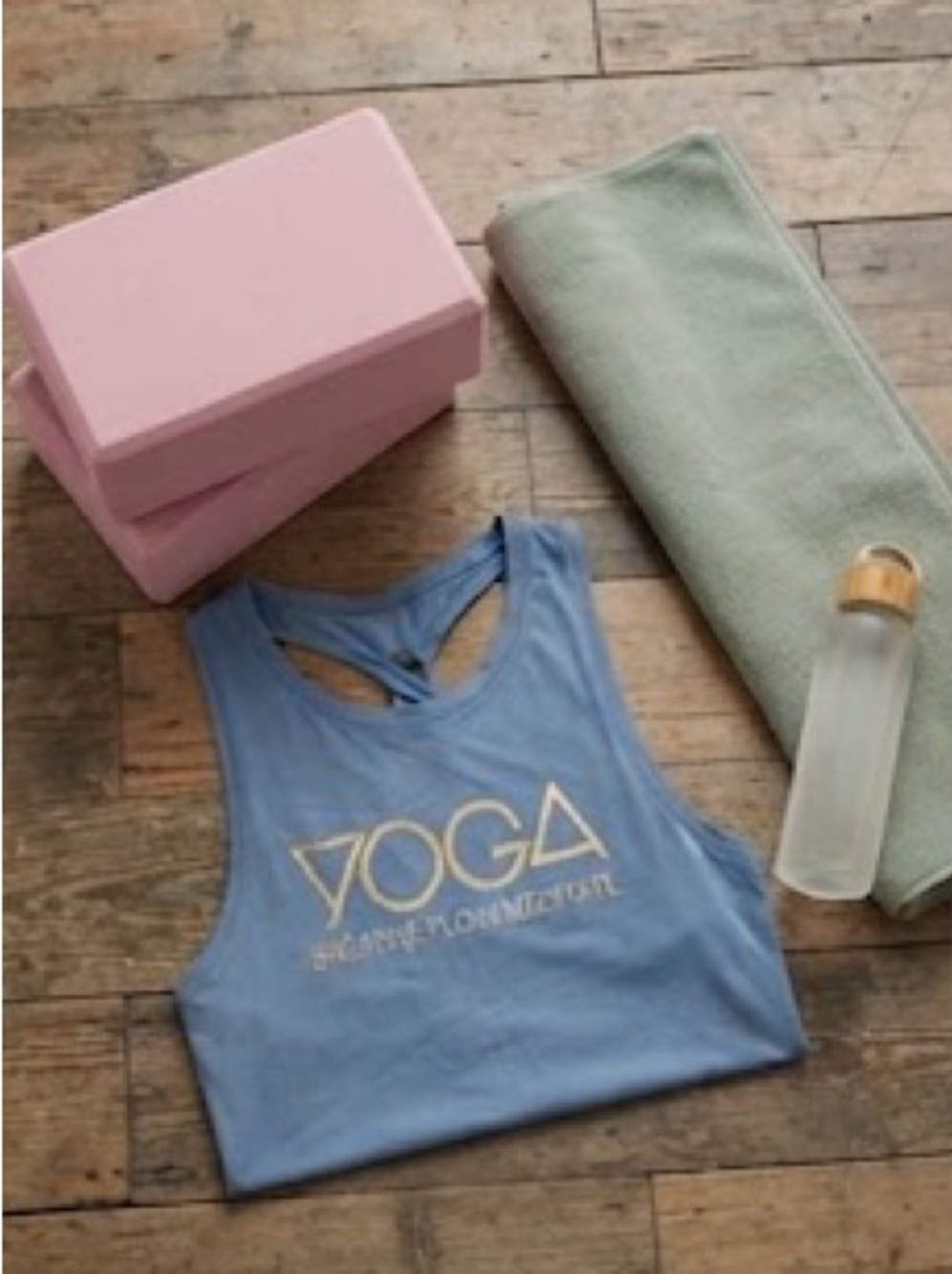 Karma Collective Graphic Tee TankTop Light Blue Workout Size Small and Large